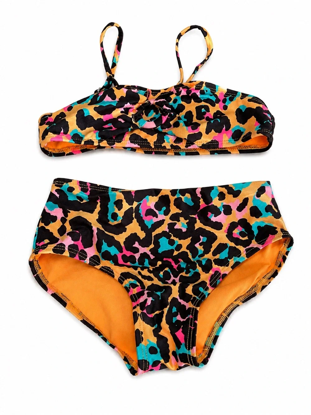art class Orange Leopard Print Two-Piece Swim Set with Teal & Pink Accents
